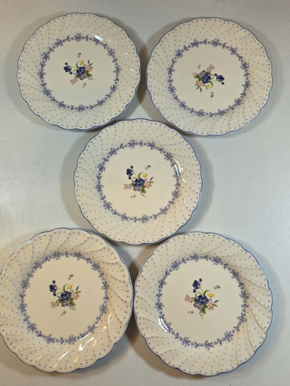 NIKKO BLUE PEONY BLOSSOMTIME (5) 8" SALAD PLATES PORCELAIN FLORAL JAPAN